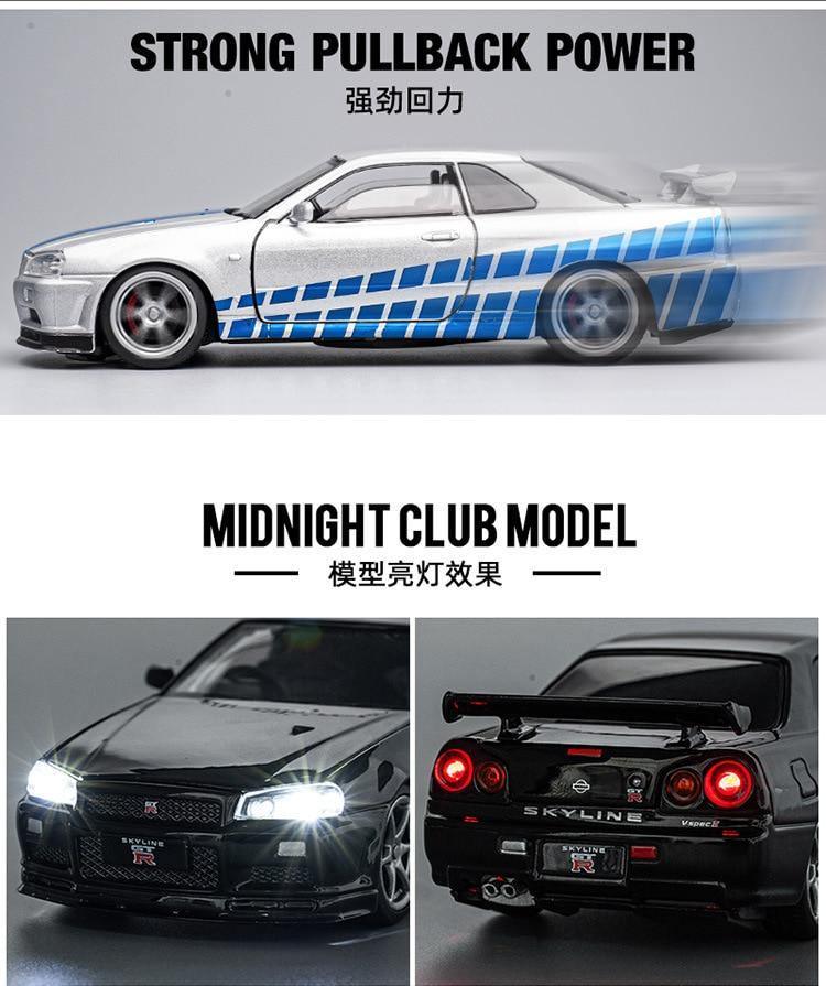 1:32 Nissan Skyline R34 GTR alloy model car