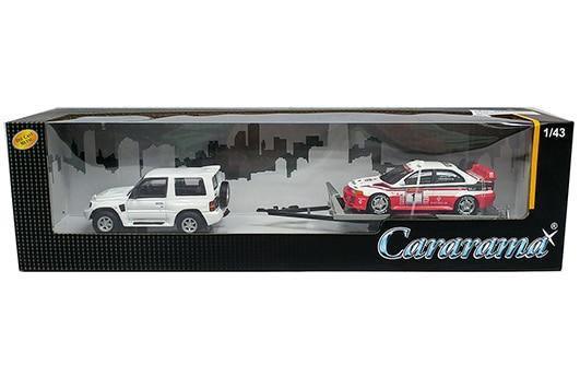 1:43 Mitsubishi Pajero with short axle trailer and Mitsubishi Evo V