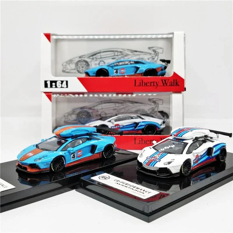 1:64 LB Liberty Walk Lamborghini Aventador GULF Martini with Roof Boxes Diecast Model Car