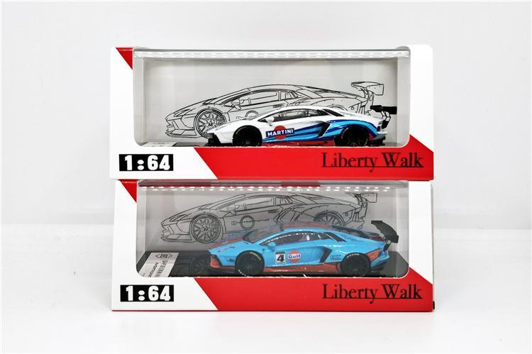 1:64 LB Liberty Walk Lamborghini Aventador GULF Martini with Roof Boxes Diecast Model Car