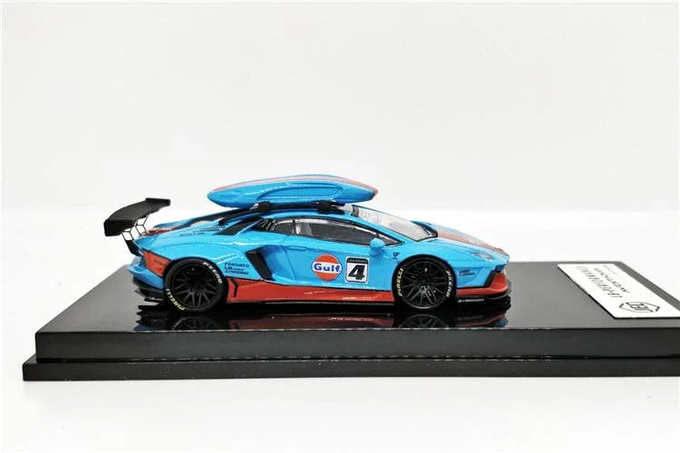 1:64 LB Liberty Walk Lamborghini Aventador GULF Martini with Roof Boxes Diecast Model Car