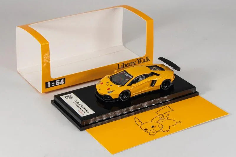 1:64 Liberty Walk Lamborghini Aventador LB700 Pikachu Yellow Diecast Model Car