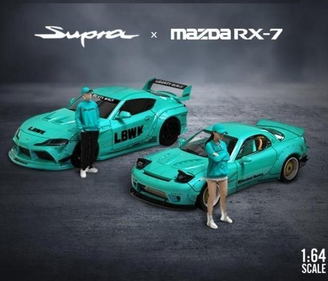 1:64 Pandem / Rocket Bunny Mazda RX-7  / LBWK Toyota Supra model car - Tiffany Blue