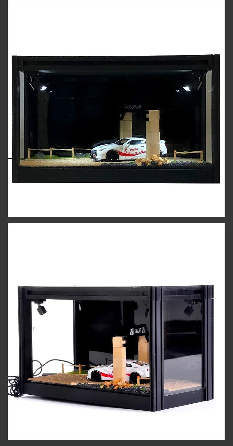 1:64 Scale Model Car Display Cabinet, Rally / Circuit / Carport,  USB lighting
