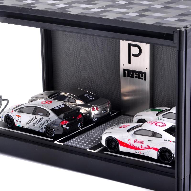 1:64 Scale Model Car Display Cabinet, Rally / Circuit / Carport,  USB lighting