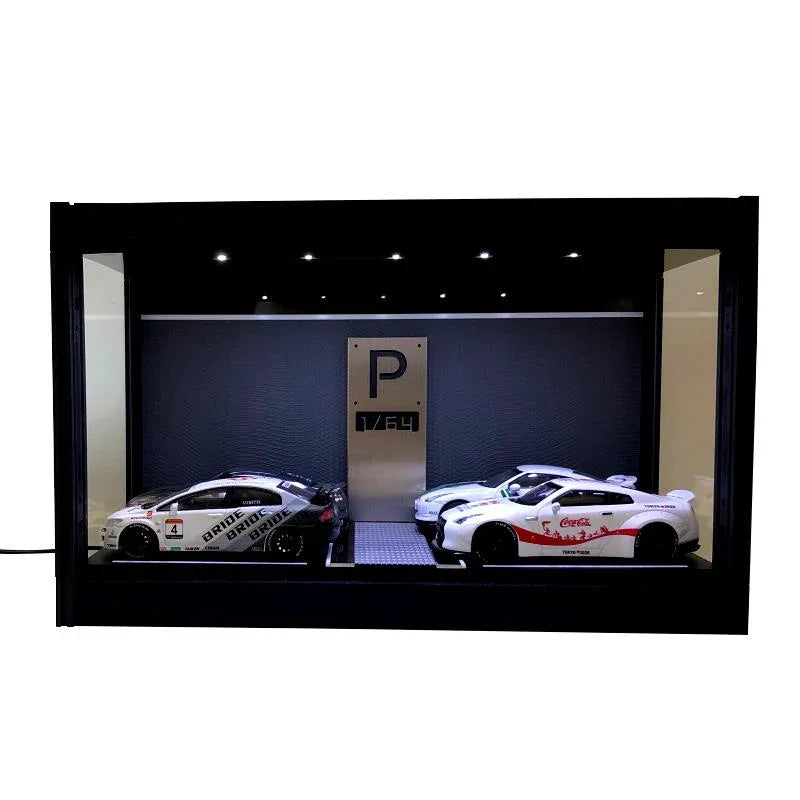 1:64 Scale Model Car Display Cabinet, Rally / Circuit / Carport,  USB lighting