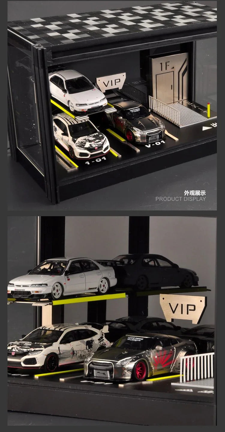 1:64 Scale Model Car Display Cabinet, Rally / Circuit / Carport,  USB lighting