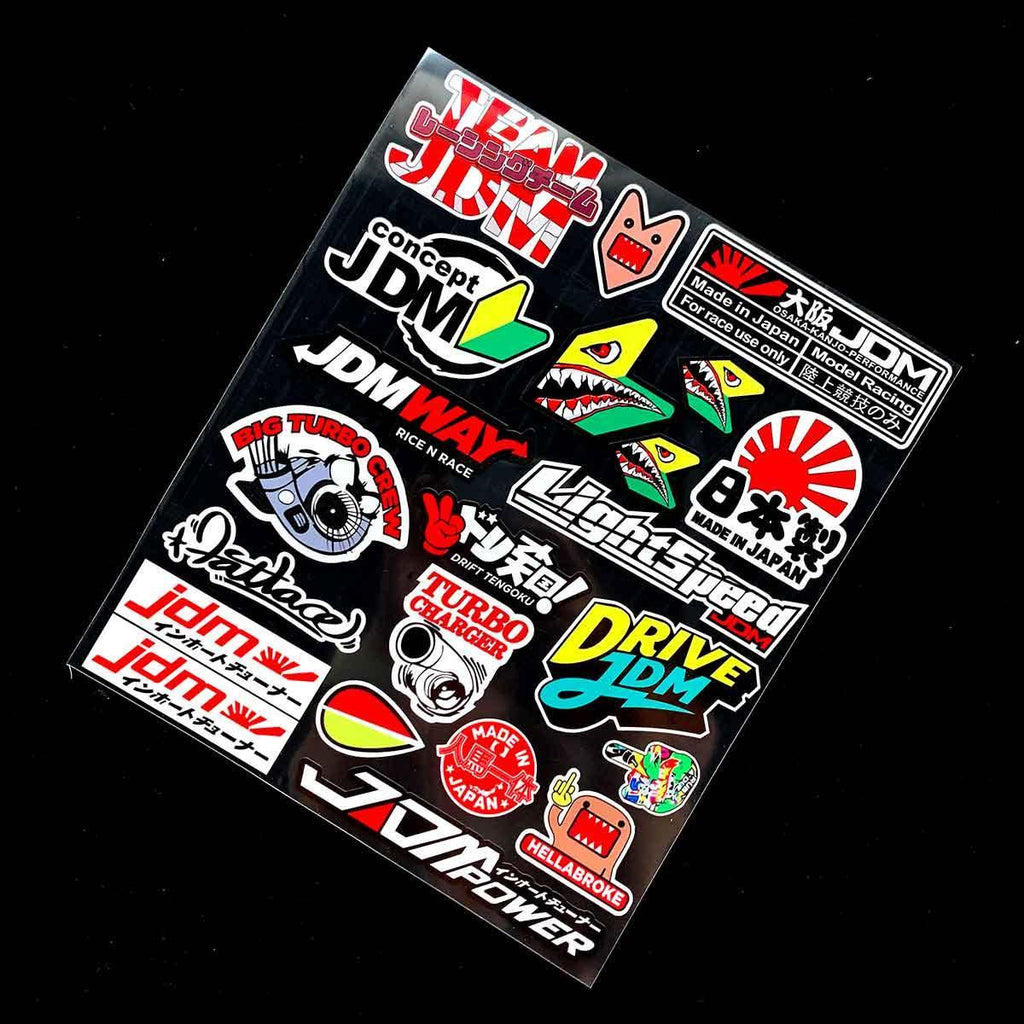 21 piece JDM reflective sticker sheet - 30cm x 25cm