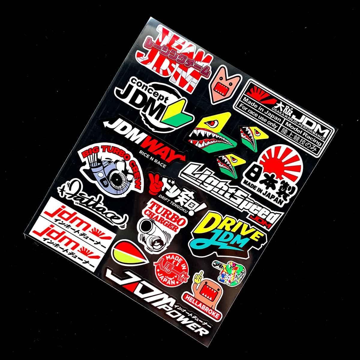 21 piece JDM reflective sticker sheet - 30cm x 25cm