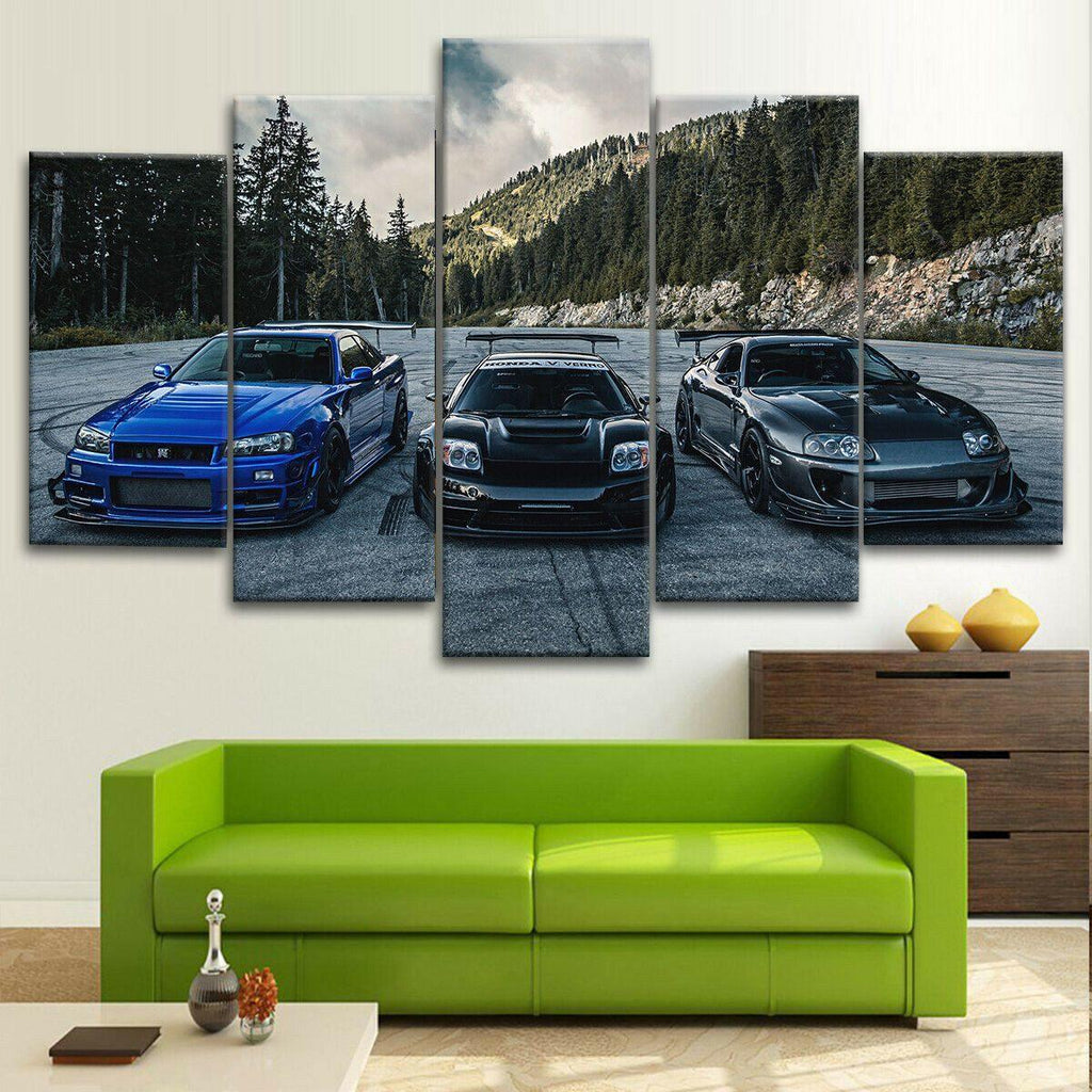 5 Piece JDM Holy Trinity - R34 Skyline, NSX & Supra canvas wall art