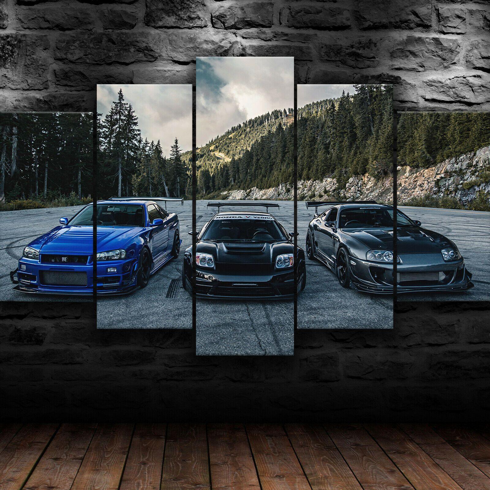 5 Piece JDM Holy Trinity - R34 Skyline, NSX & Supra canvas wall art