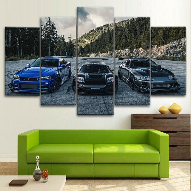 5 Piece JDM Holy Trinity - R34 Skyline, NSX & Supra canvas wall art