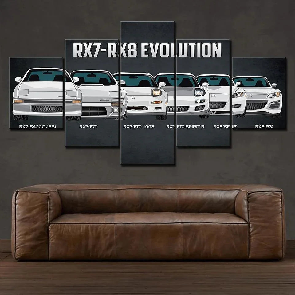 5 Piece RX7, RX8 evolution canvas wall art