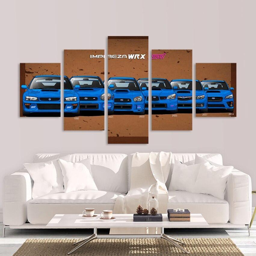 5 Piece Subaru WRX STI canvas wall art - brown background