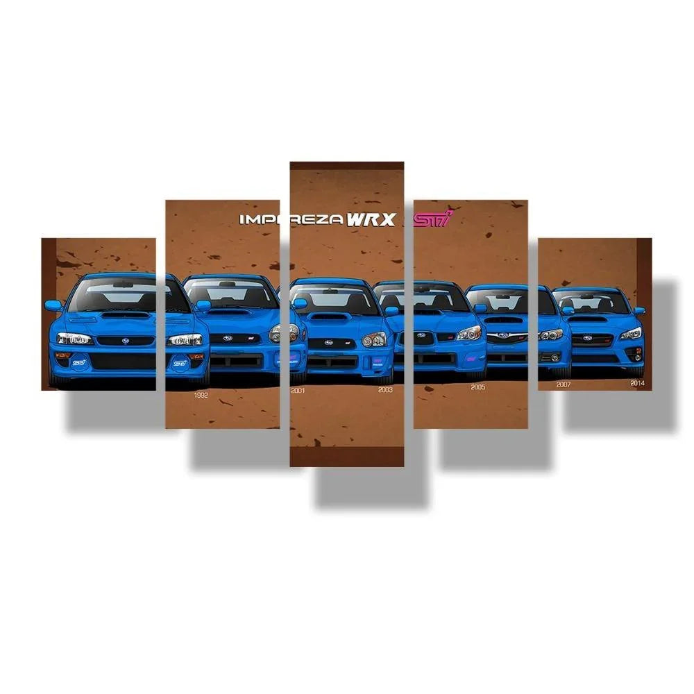 5 Piece Subaru WRX STI canvas wall art - brown background