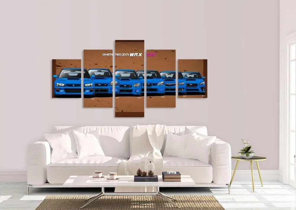 5 Piece Subaru WRX STI canvas wall art - brown background
