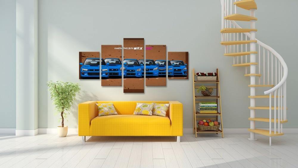 5 Piece Subaru WRX STI canvas wall art - brown background