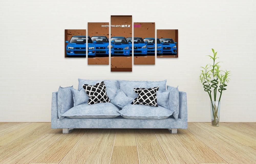5 Piece Subaru WRX STI canvas wall art - brown background
