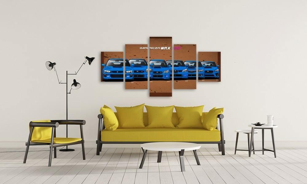 5 Piece Subaru WRX STI canvas wall art - brown background