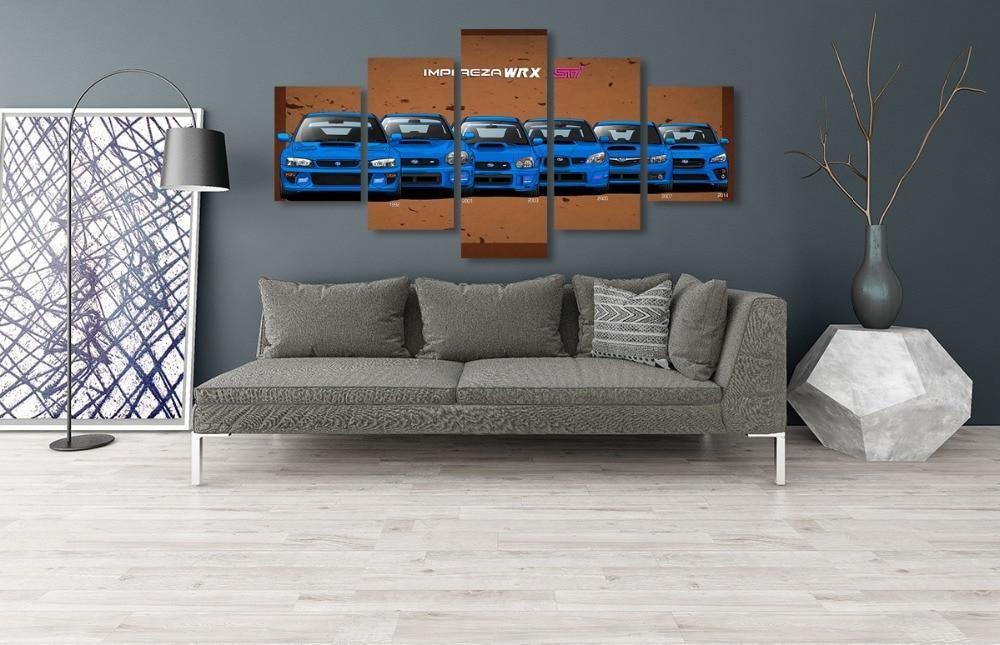 5 Piece Subaru WRX STI canvas wall art - brown background