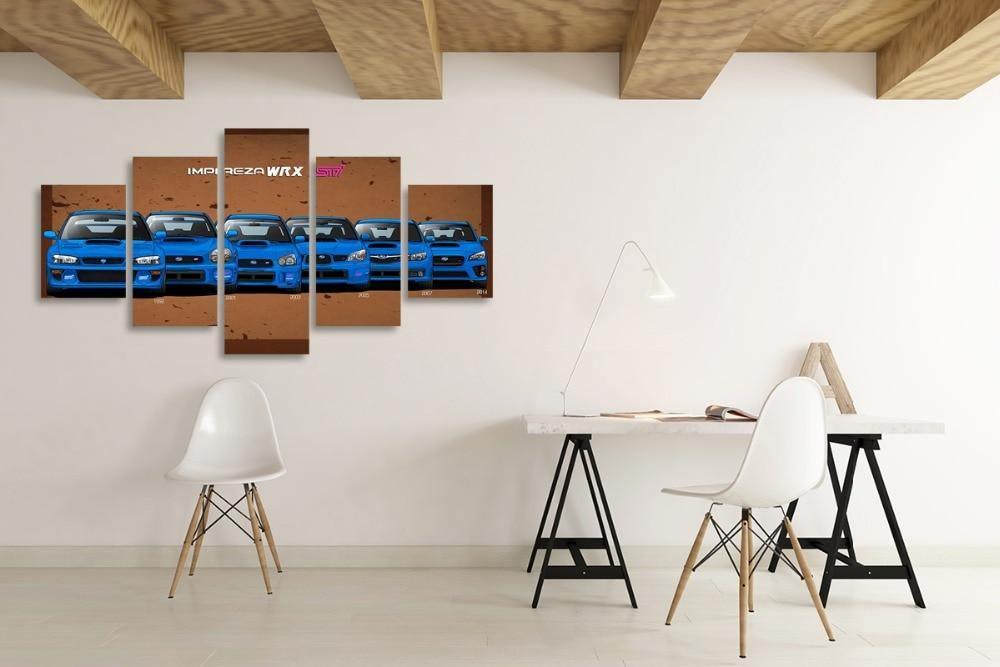 5 Piece Subaru WRX STI canvas wall art - brown background