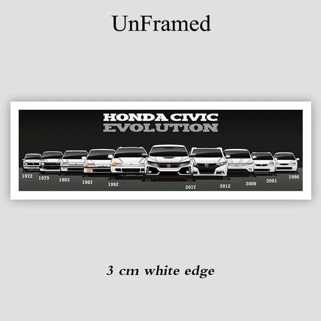 Honda Civic complete lineup canvas artwork