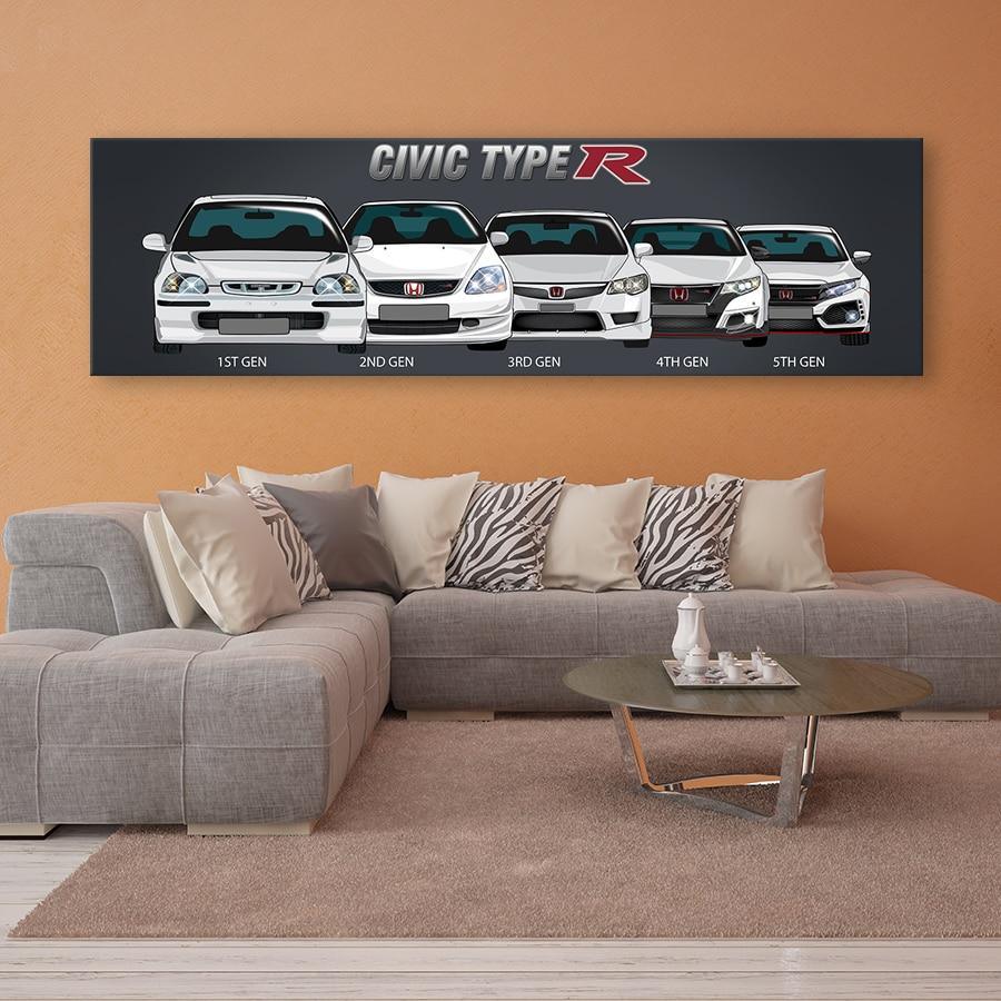 Honda Civic Type R generations canvas artwork