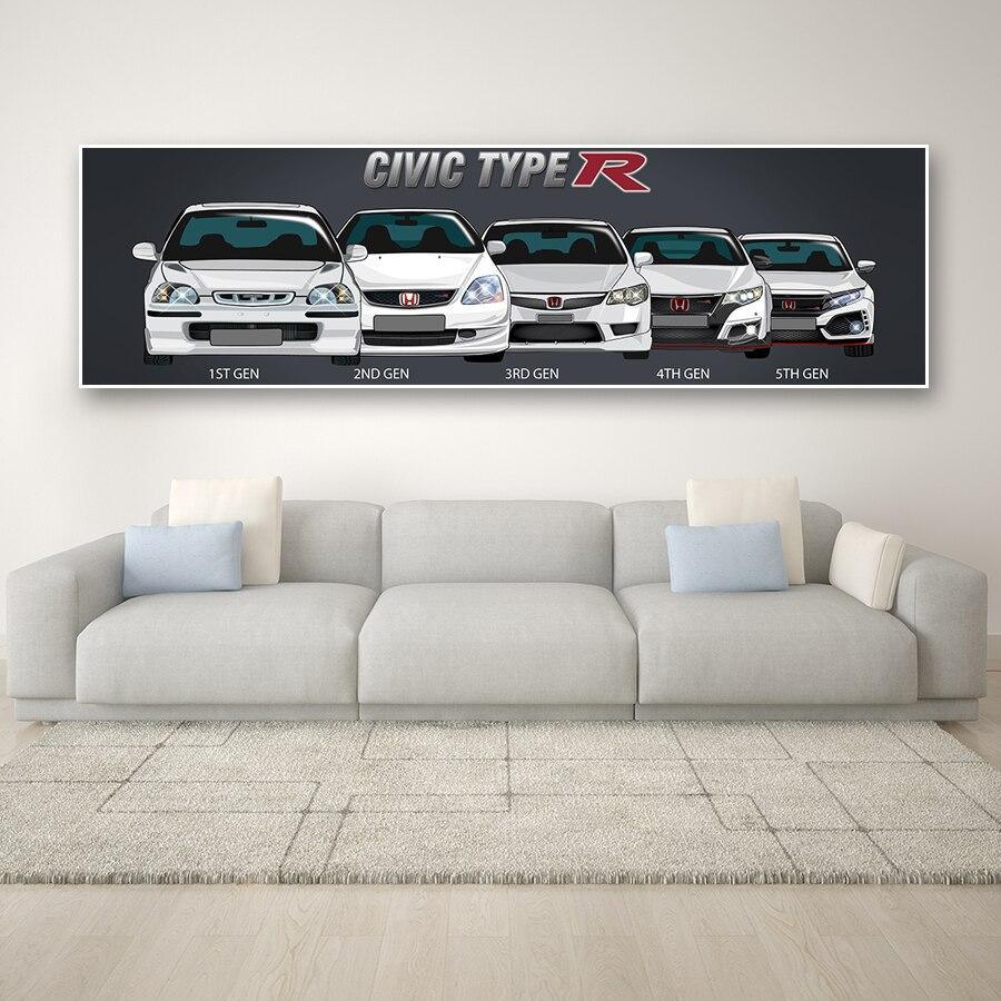 Honda Civic Type R generations canvas artwork