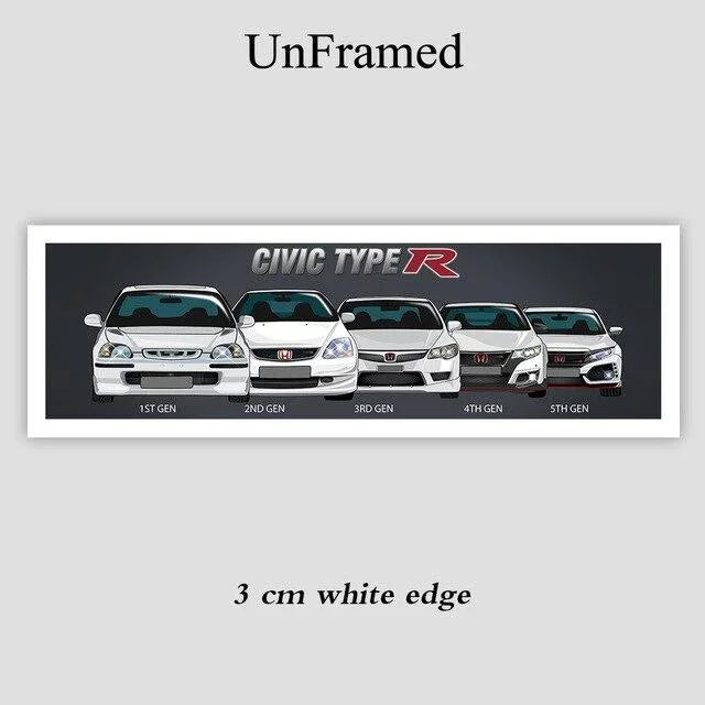 Honda Civic Type R generations canvas artwork