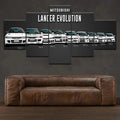 Mitsubishi Lancer Evolution I to X - 5 panel canvas wall art