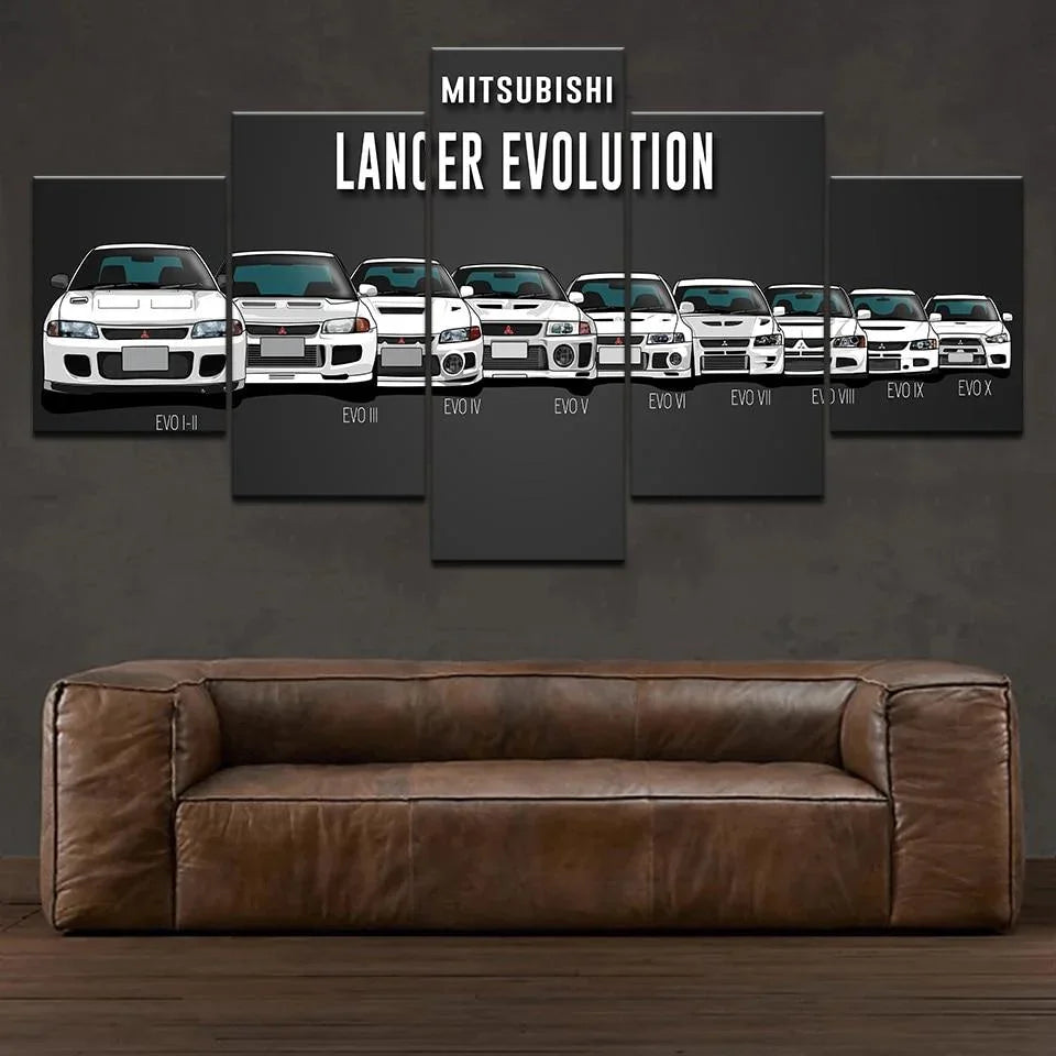Mitsubishi Lancer Evolution I to X - 5 panel canvas wall art