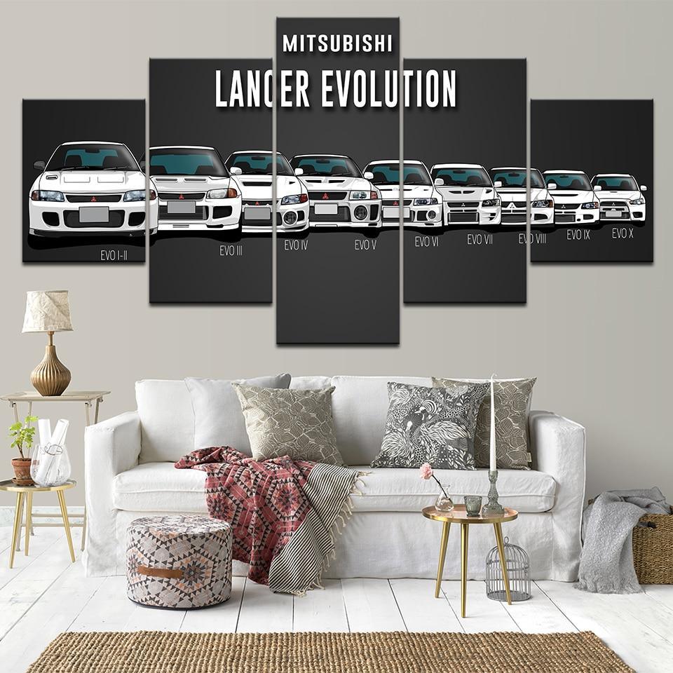 Mitsubishi Lancer Evolution I to X - 5 panel canvas wall art