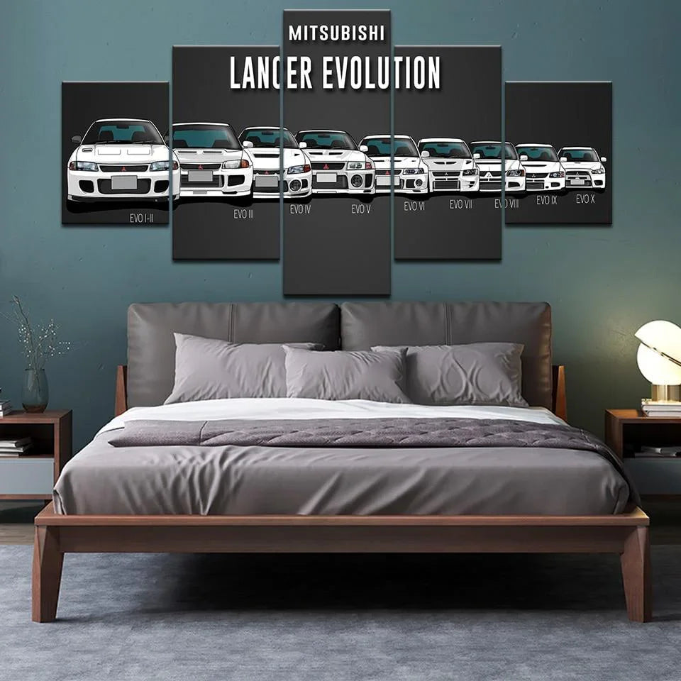 Mitsubishi Lancer Evolution I to X - 5 panel canvas wall art