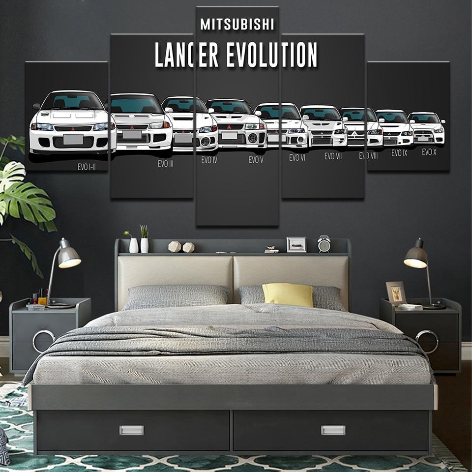 Mitsubishi Lancer Evolution I to X - 5 panel canvas wall art