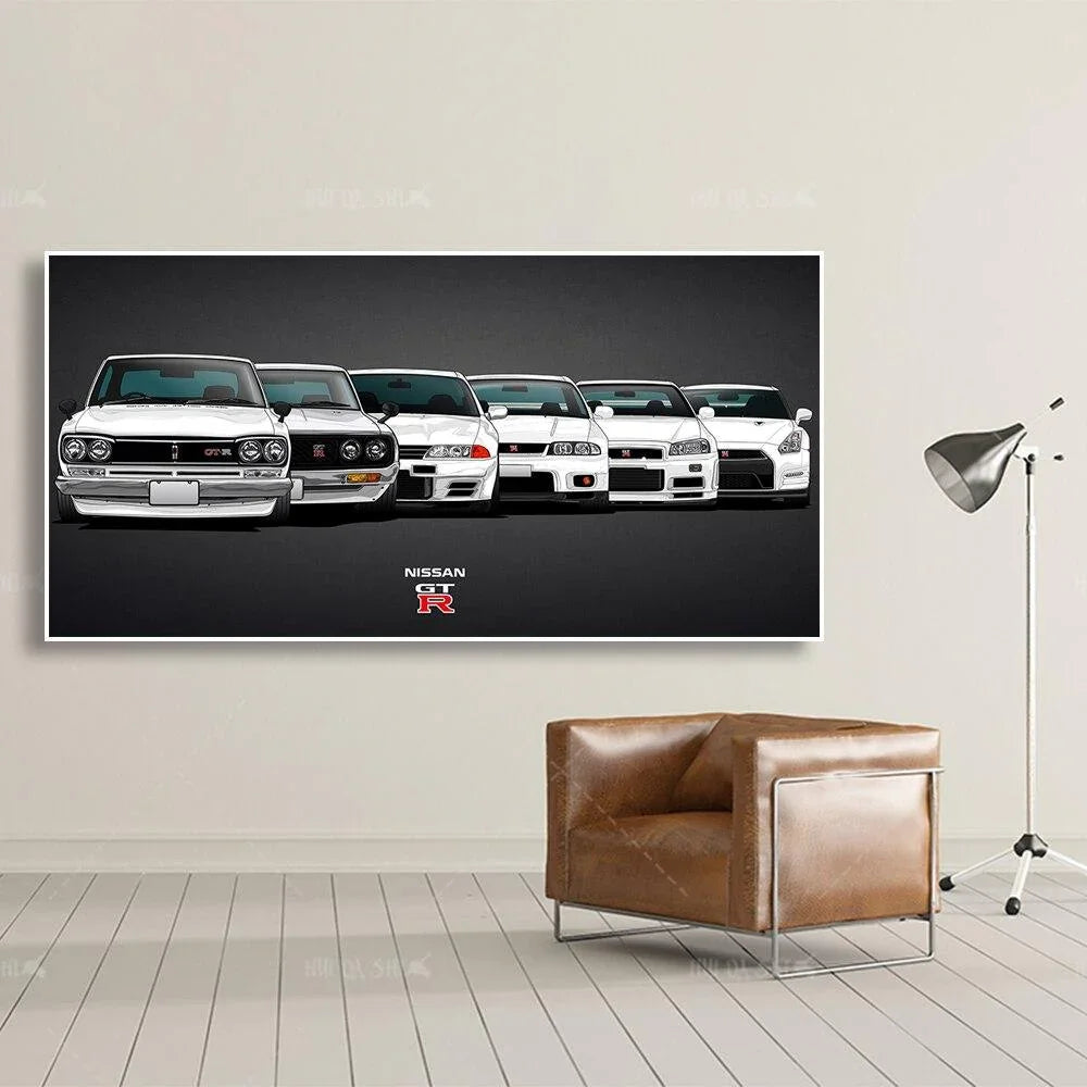 Nissan Skyline GTR generations wall art canvas print