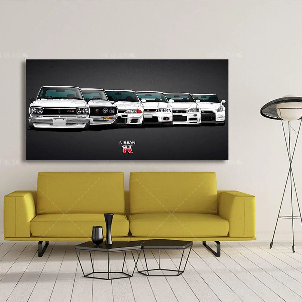 Nissan Skyline GTR generations wall art canvas print