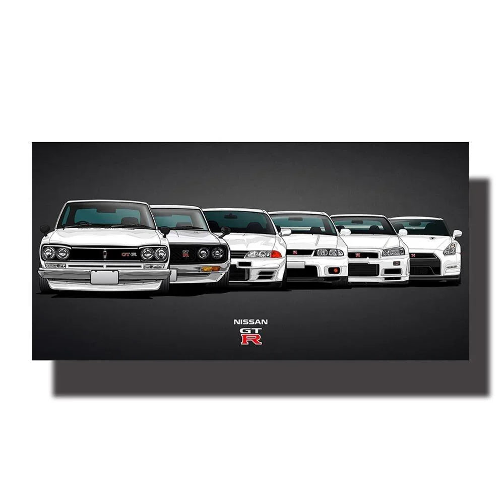 Nissan Skyline GTR generations wall art canvas print
