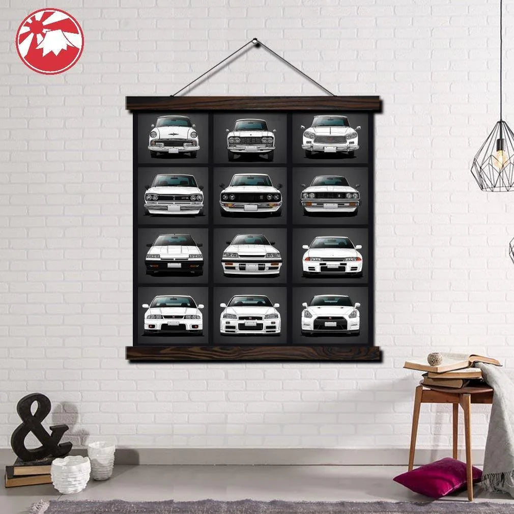 Nissan Skyline GTR Generations wall art - hanging scroll or framed