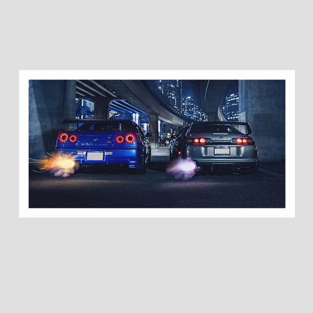 Nissan Skyline R34 GTR vs Toyota Supra canvas wall art - single panel