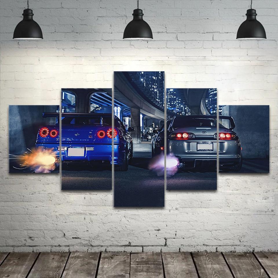 R34 GTR vs Supra -5 panel canvas wall art