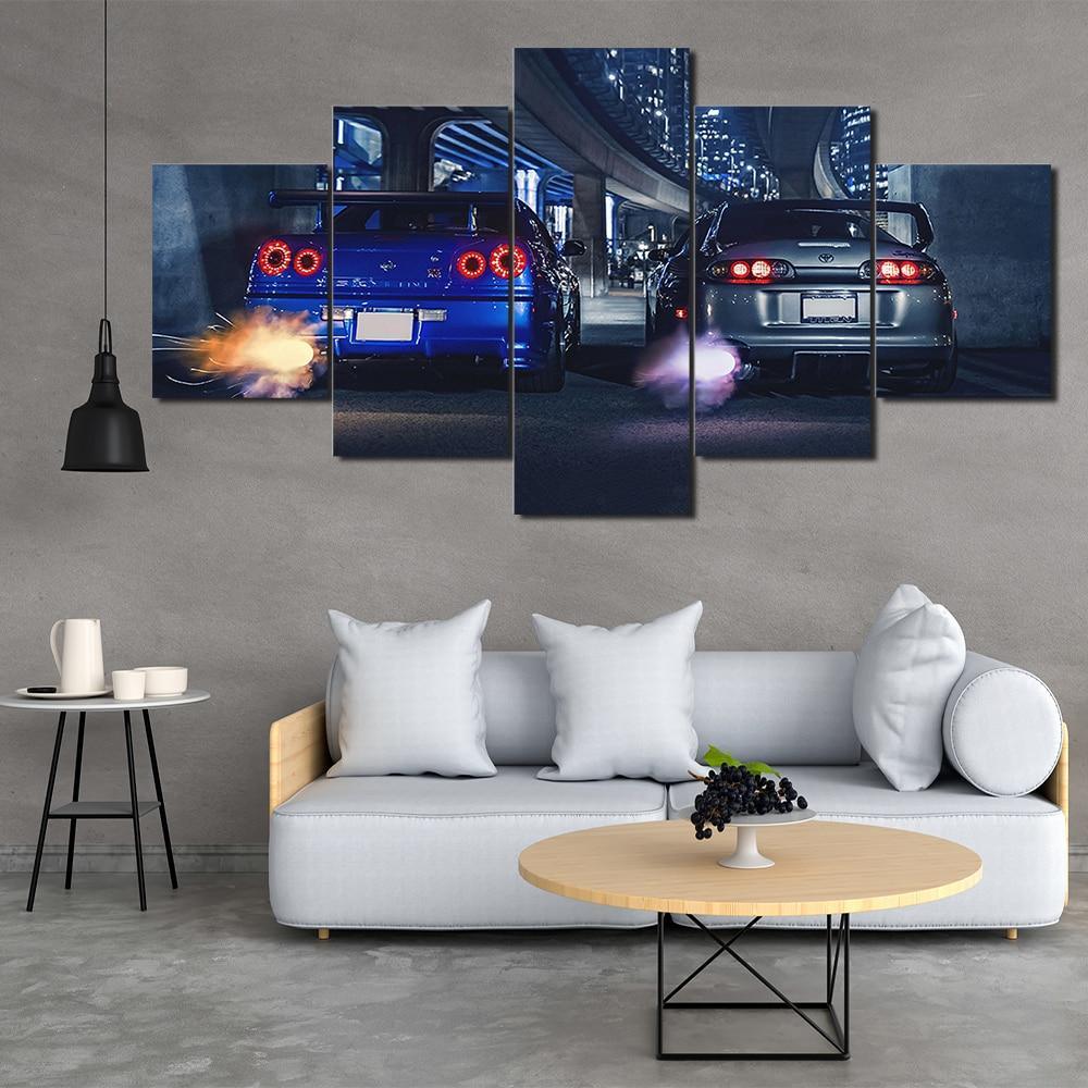 R34 GTR vs Supra -5 panel canvas wall art