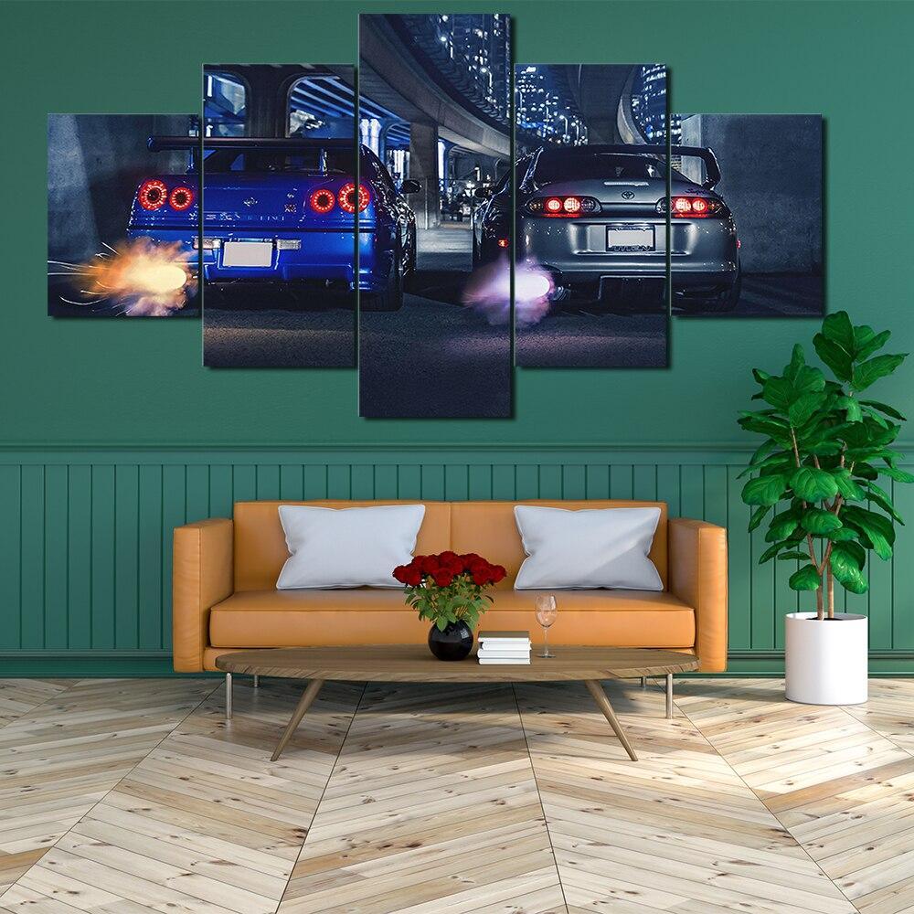 R34 GTR vs Supra -5 panel canvas wall art