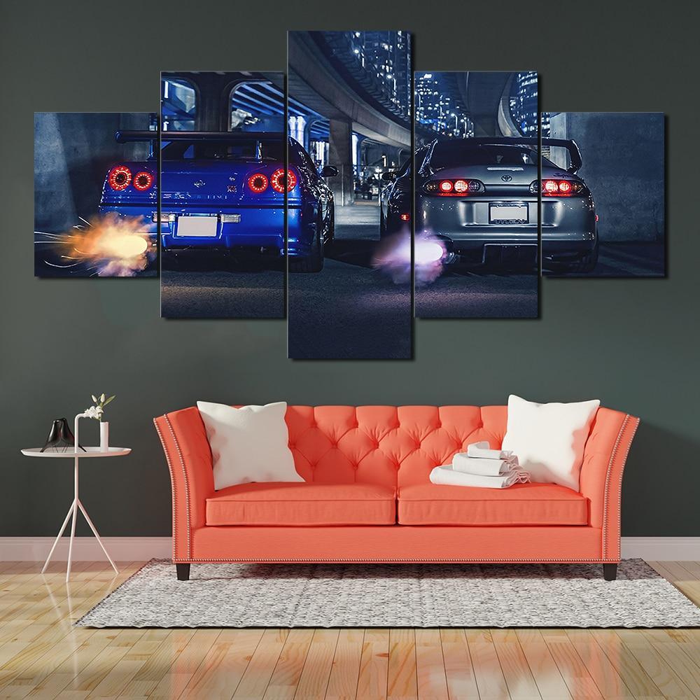R34 GTR vs Supra -5 panel canvas wall art