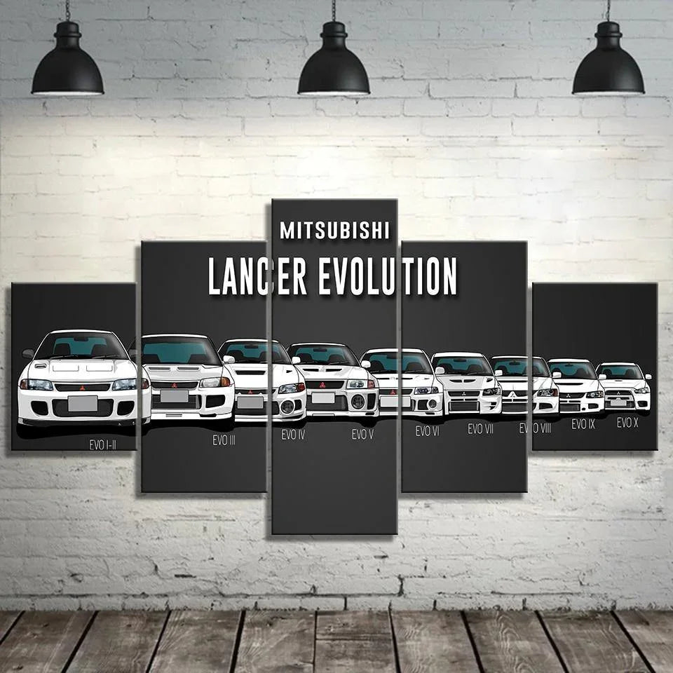 SALE Mitsubishi Lancer Evolution I to X - 5 panel unframed canvas wall art