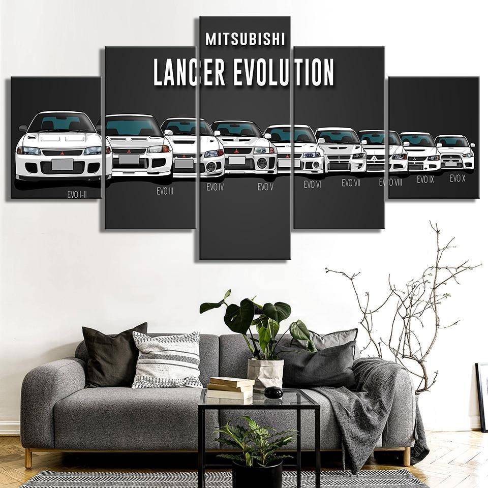 SALE Mitsubishi Lancer Evolution I to X - 5 panel unframed canvas wall art