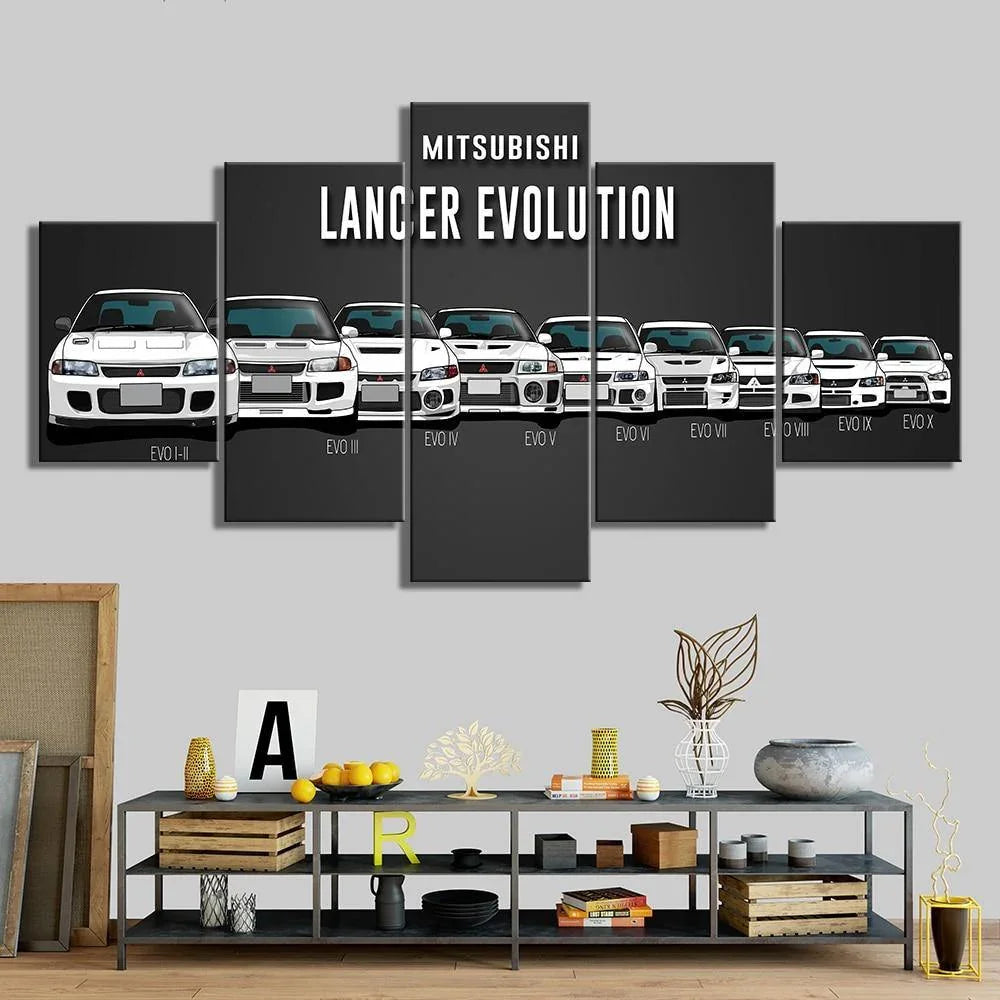SALE Mitsubishi Lancer Evolution I to X - 5 panel unframed canvas wall art