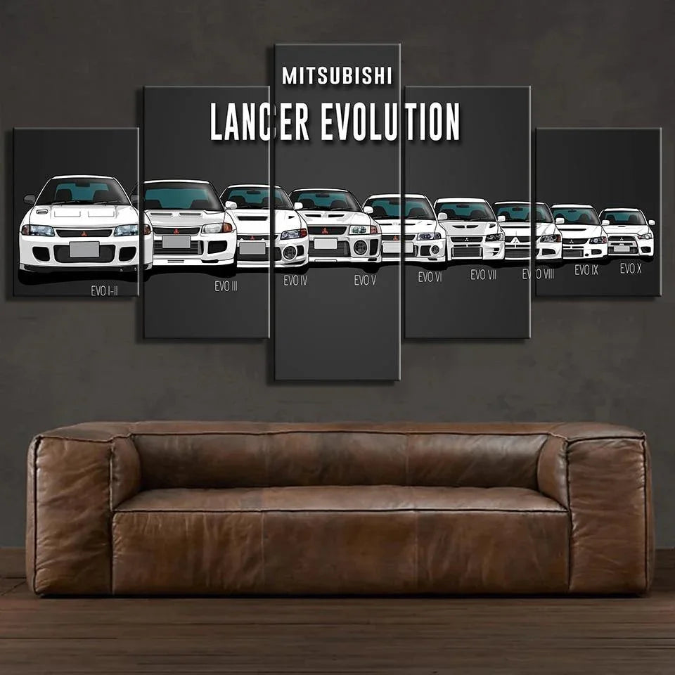 SALE Mitsubishi Lancer Evolution I to X - 5 panel unframed canvas wall art