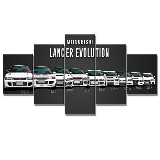SALE Mitsubishi Lancer Evolution I to X - 5 panel unframed canvas wall art