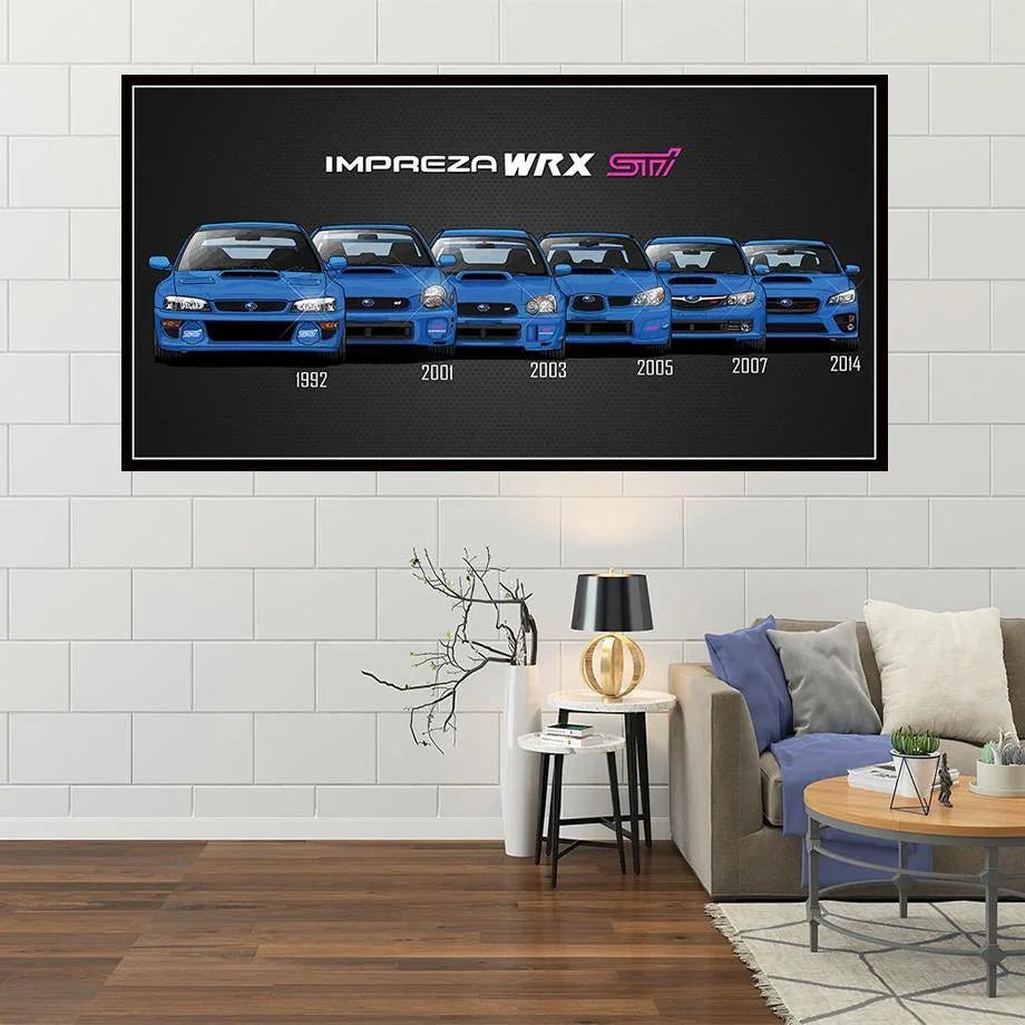 Subaru WRX STI generations canvas printed poster