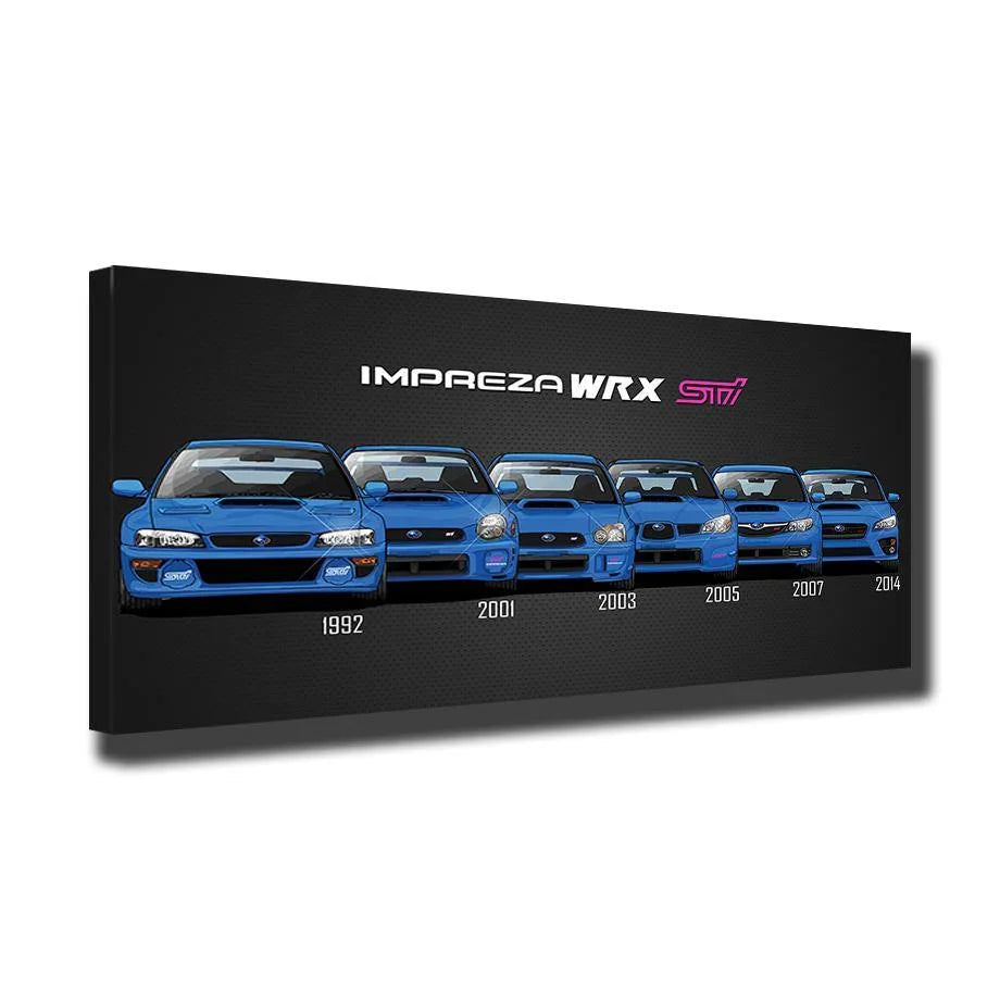 Subaru WRX STI generations canvas printed poster